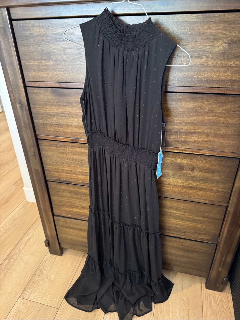 Draper James Black Sleeveless Smocked-Neck Maxi Dress